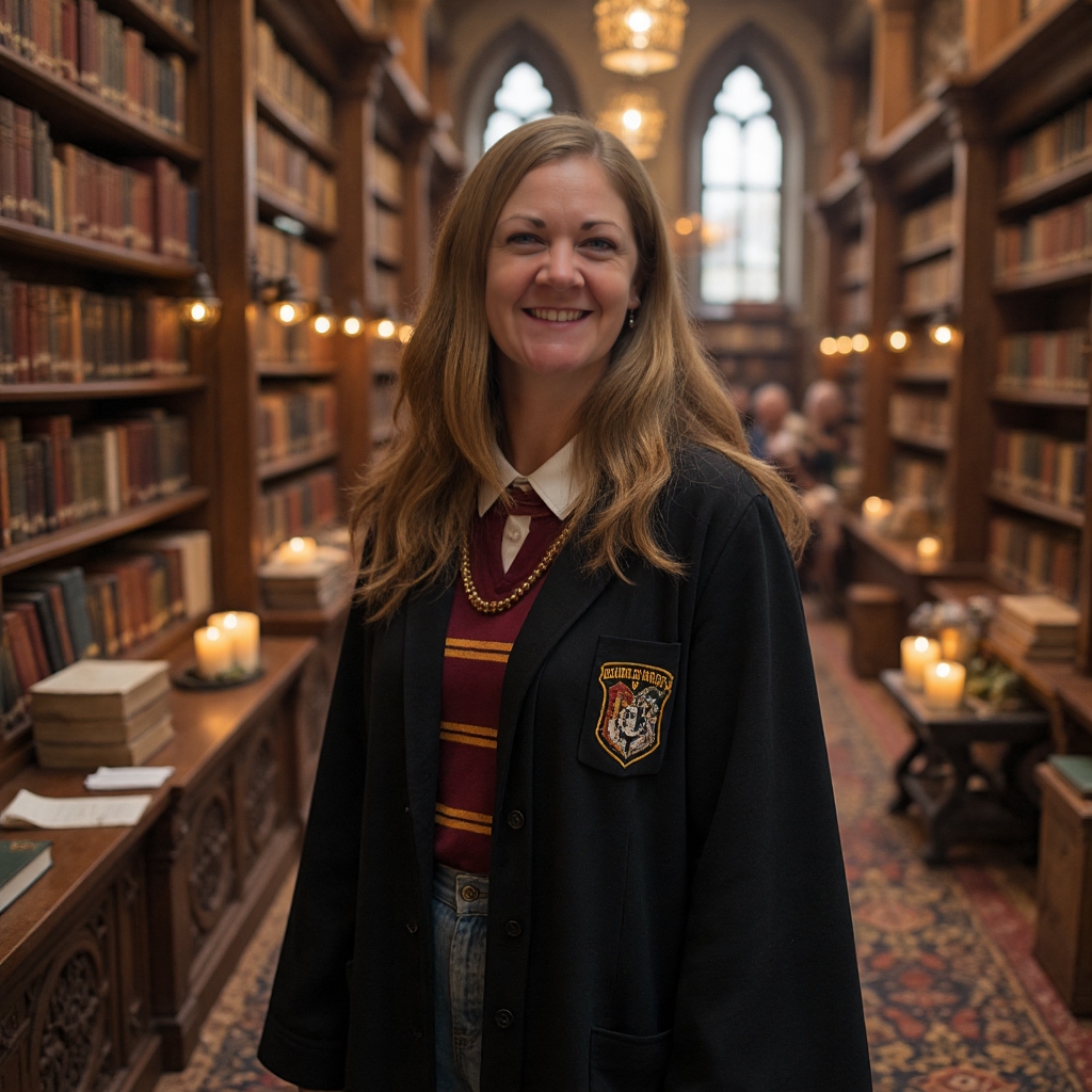 Woman in Hogwarts uniform